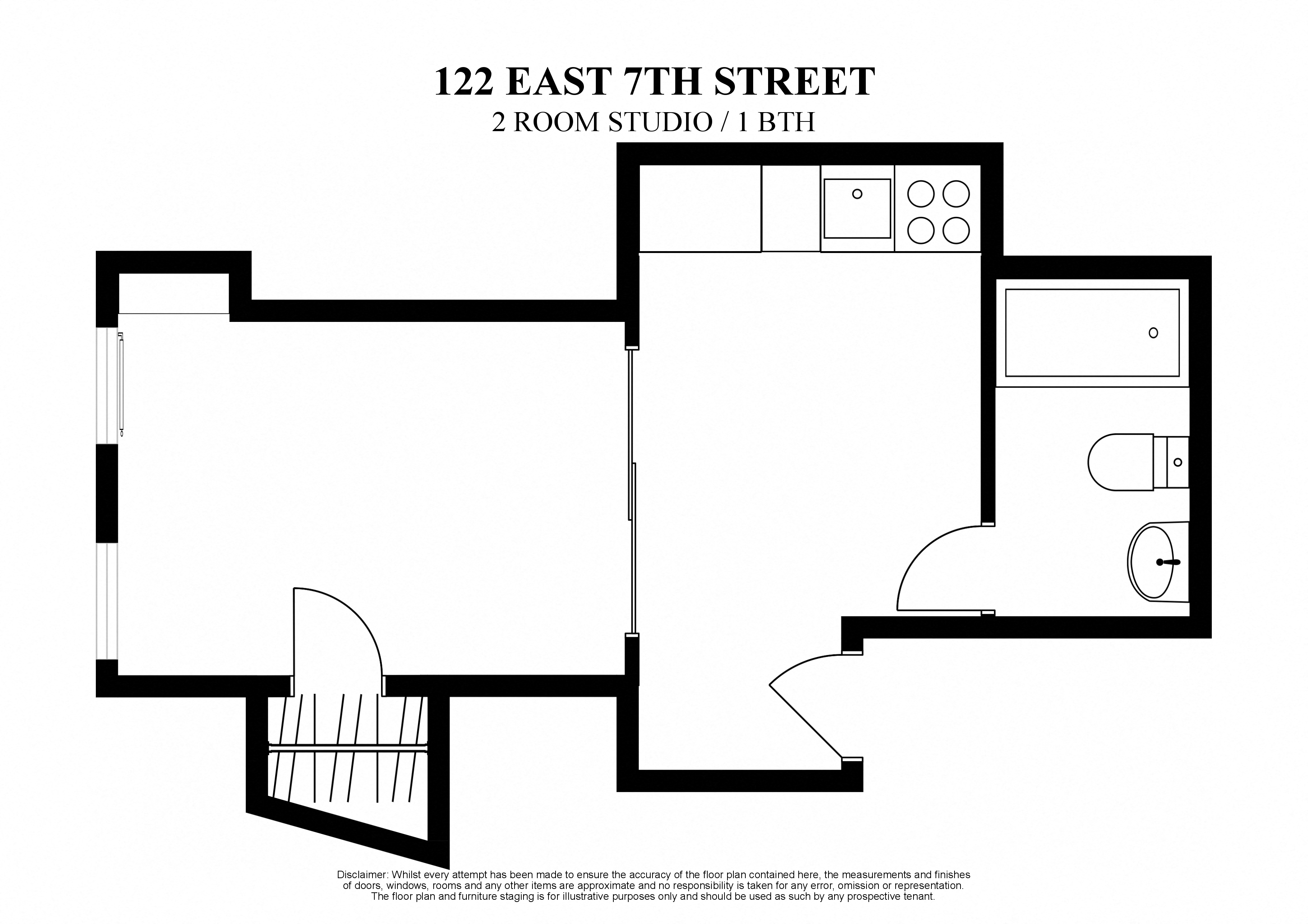 Floor plan for studio, 1 bath, 250 sqft